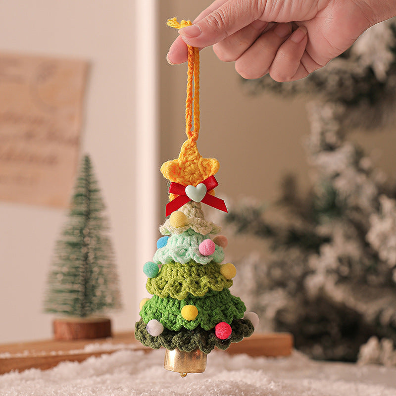 Cartoon Christmas Bell Ornament – Multicolor Knitted & Metal Jingle Bell for Xmas Tree