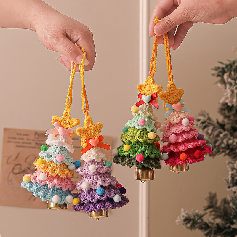 Cartoon Christmas Bell Ornament – Multicolor Knitted & Metal Jingle Bell for Xmas Tree