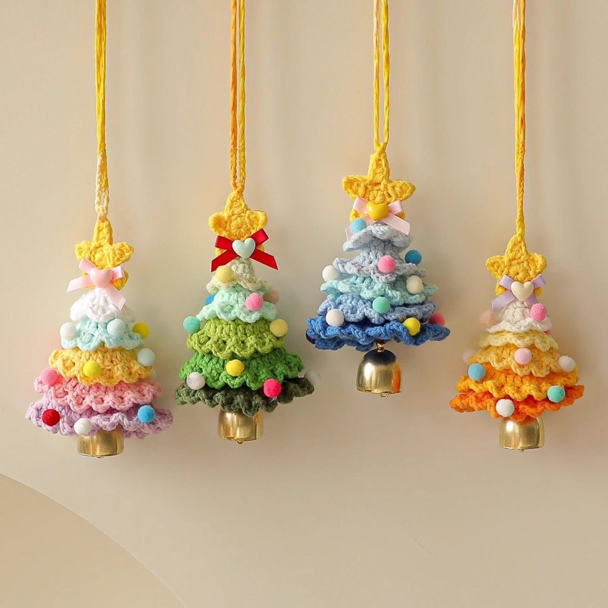 Cartoon Christmas Bell Ornament – Multicolor Knitted & Metal Jingle Bell for Xmas Tree