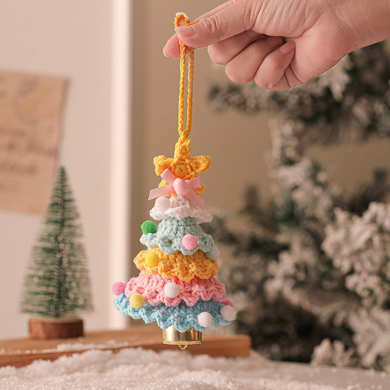 Cartoon Christmas Bell Ornament – Multicolor Knitted & Metal Jingle Bell for Xmas Tree